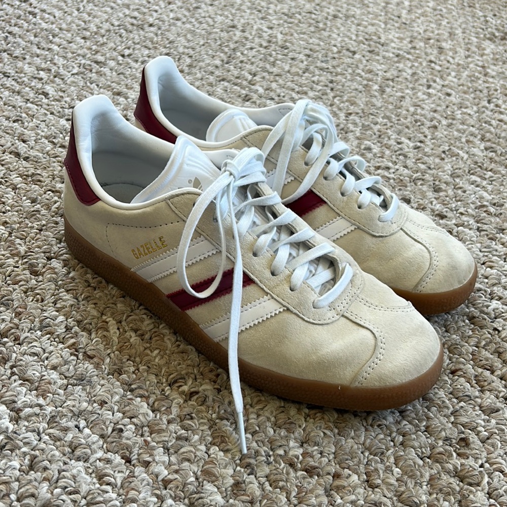 Burgundy white and cream Adidas Gazelle